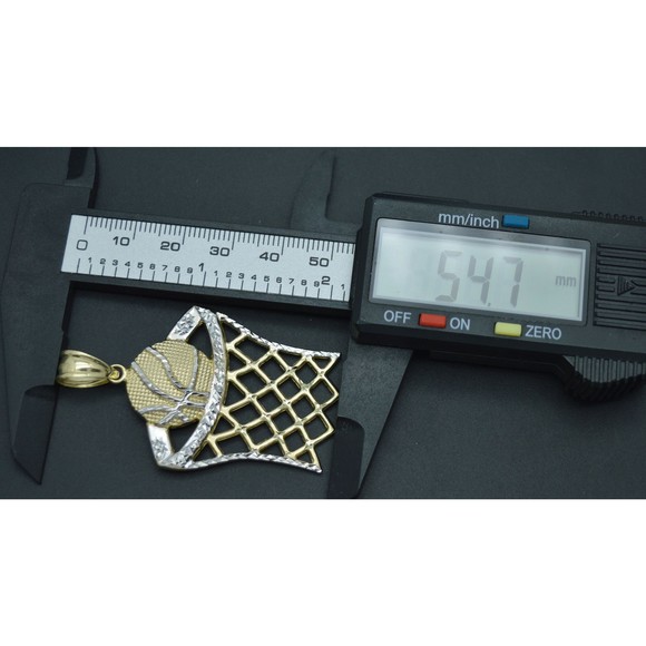 Real 10K Two-Tone Gold 54mm Basketball Hoop Net Sport Diamond Cut Pendant 3.8gr - Picture 4 of 6